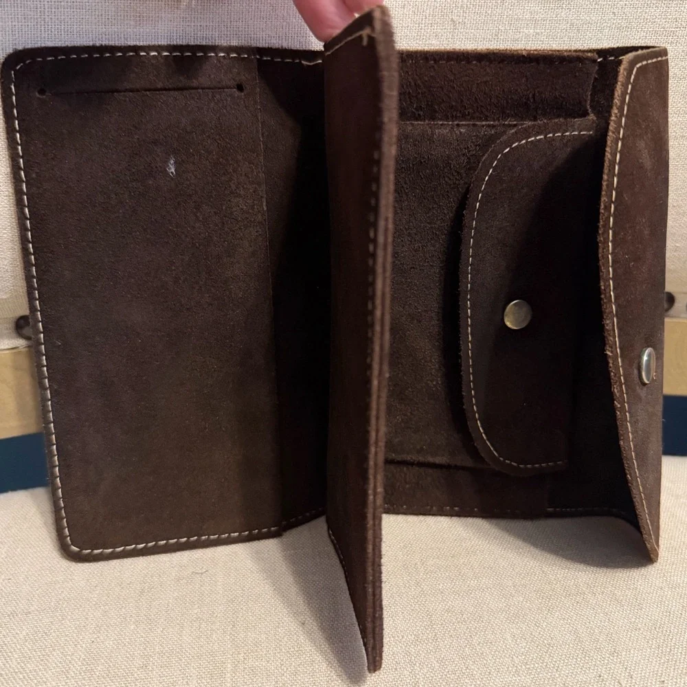 Men's Vintage Dark Brown Tri-fold Suede Leather Wallet